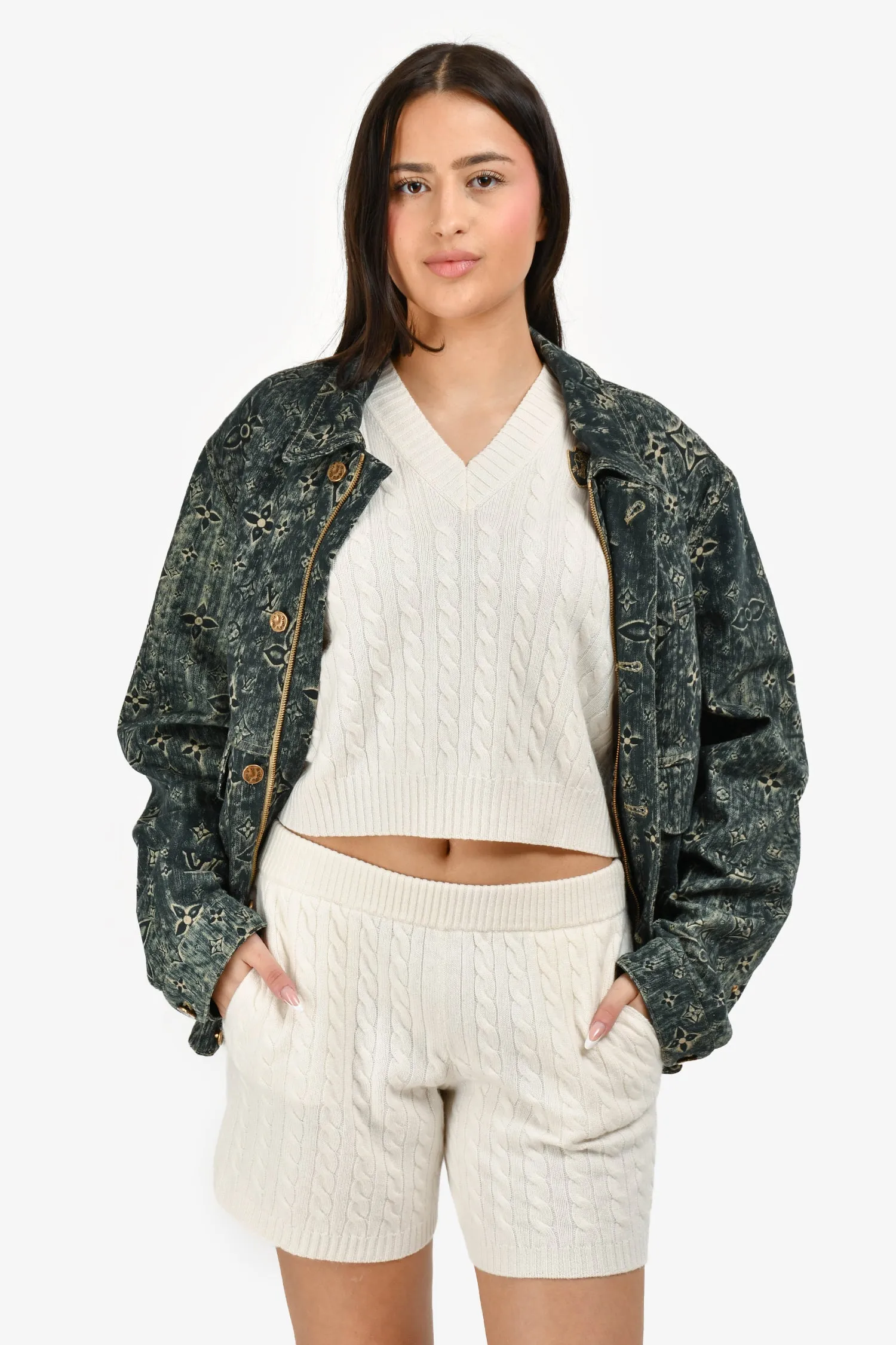 Louis Vuitton Blue Star Denim Monogram Reißverschluss-Jacke Größe 50 Herren