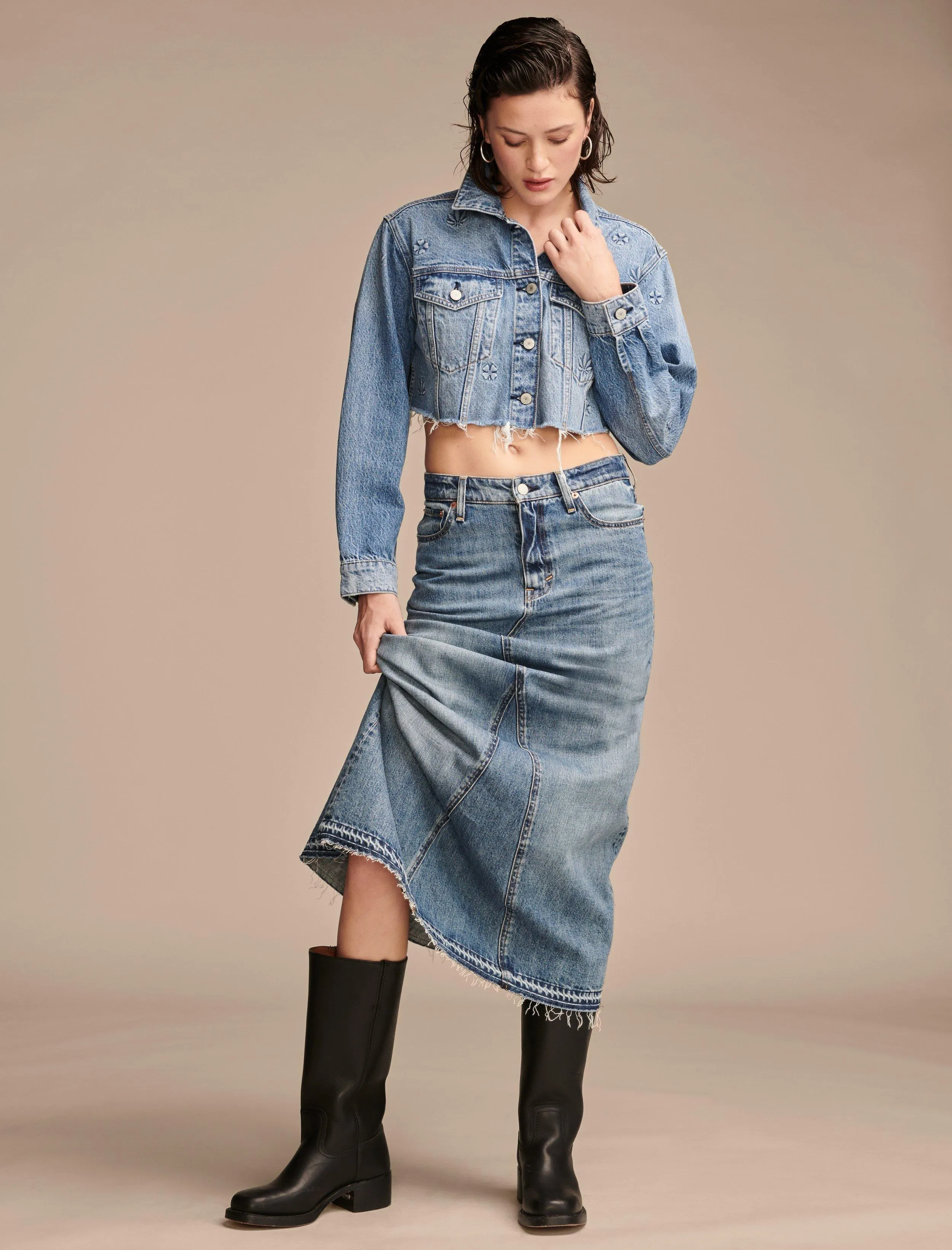 Lucky Brand Damen Höchste Qualität Denim Hanf Cropped Trucker