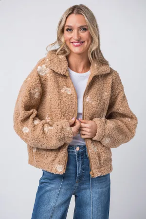 Mable Blumenbestickte Fleece Teddy Jacke