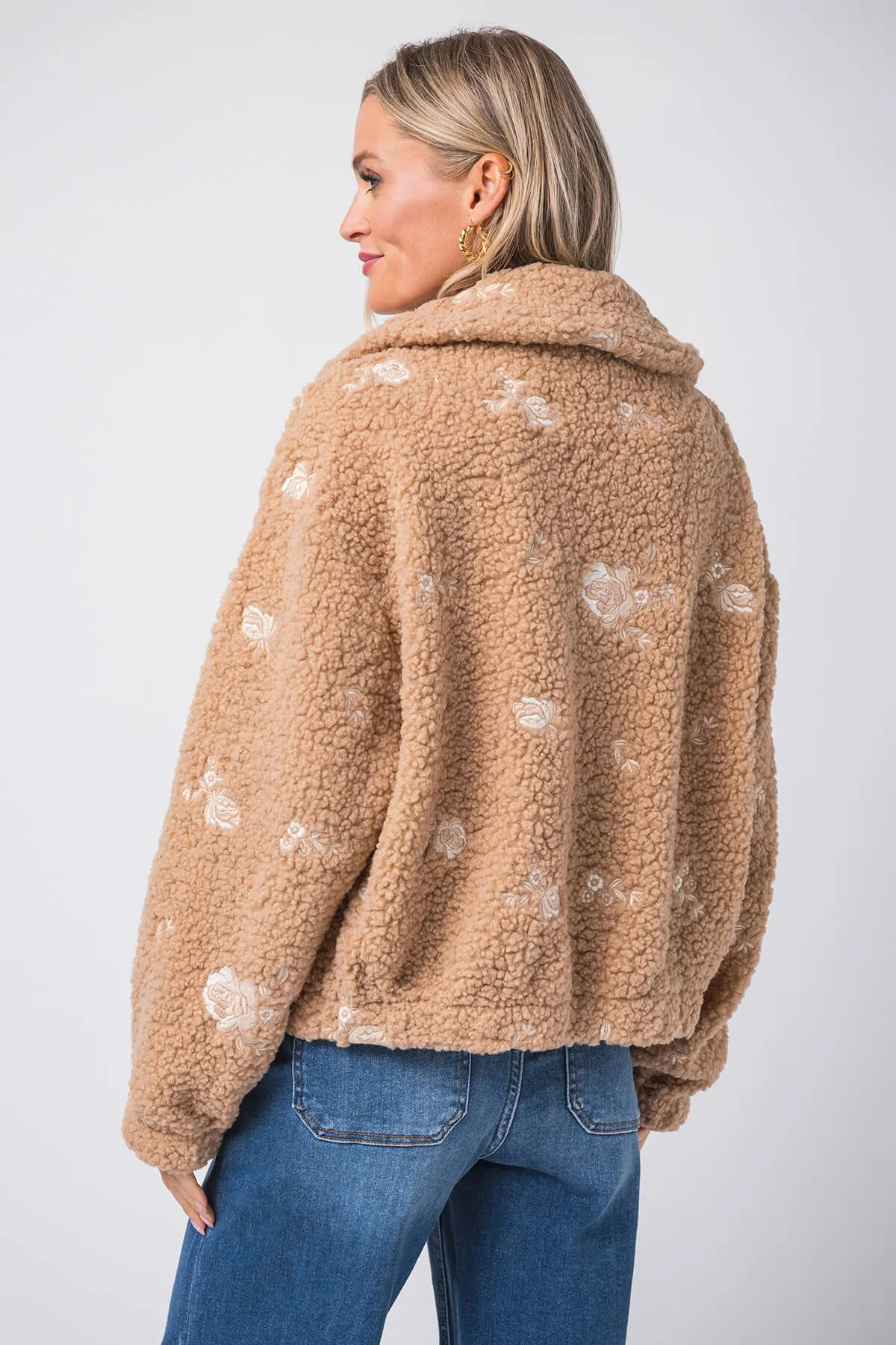 Mable Blumenbestickte Fleece Teddy Jacke