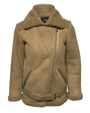 Maje Gombery Schaffelljacke in Beige Wildleder