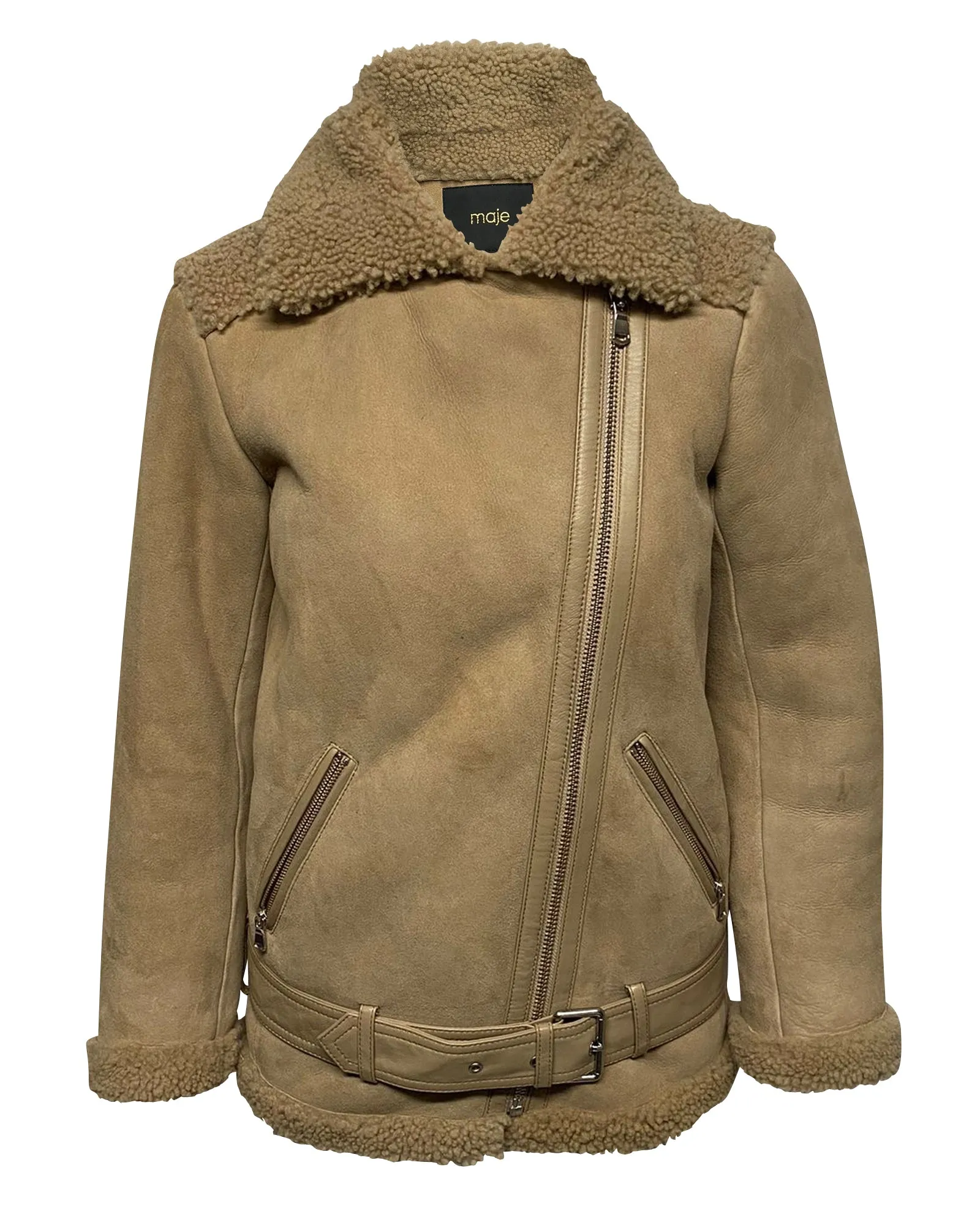 Maje Gombery Schaffelljacke in Beige Wildleder
