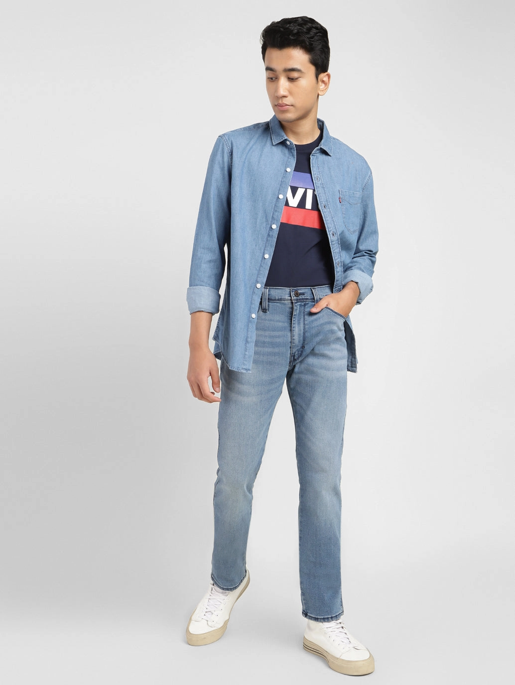 Men's 513 Blue Slim Straight Fit Mid Rise Jeans