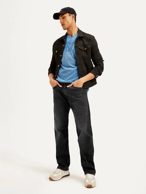 Men's 555 Black Relaxed Fit Mid Rise Jeans