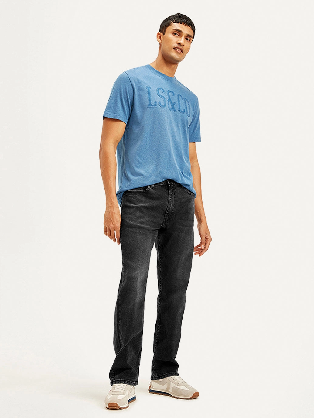 Men's 555 Black Relaxed Fit Mid Rise Jeans