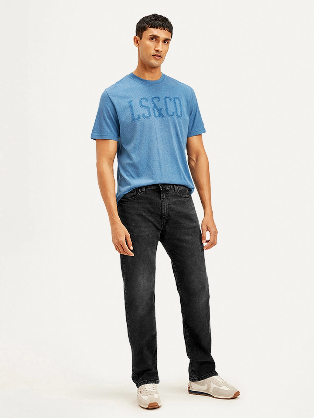 Men's 555 Black Relaxed Fit Mid Rise Jeans