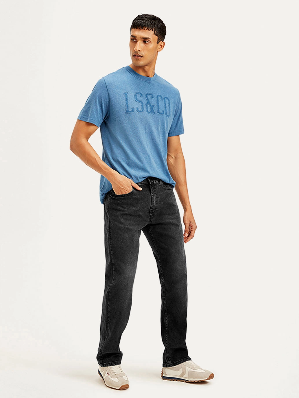 Men's 555 Black Relaxed Fit Mid Rise Jeans