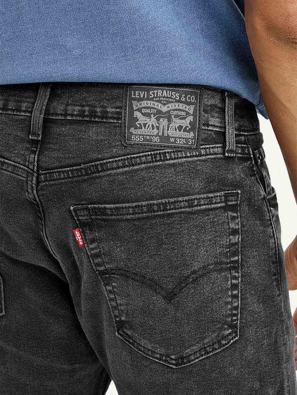 Men's 555 Black Relaxed Fit Mid Rise Jeans