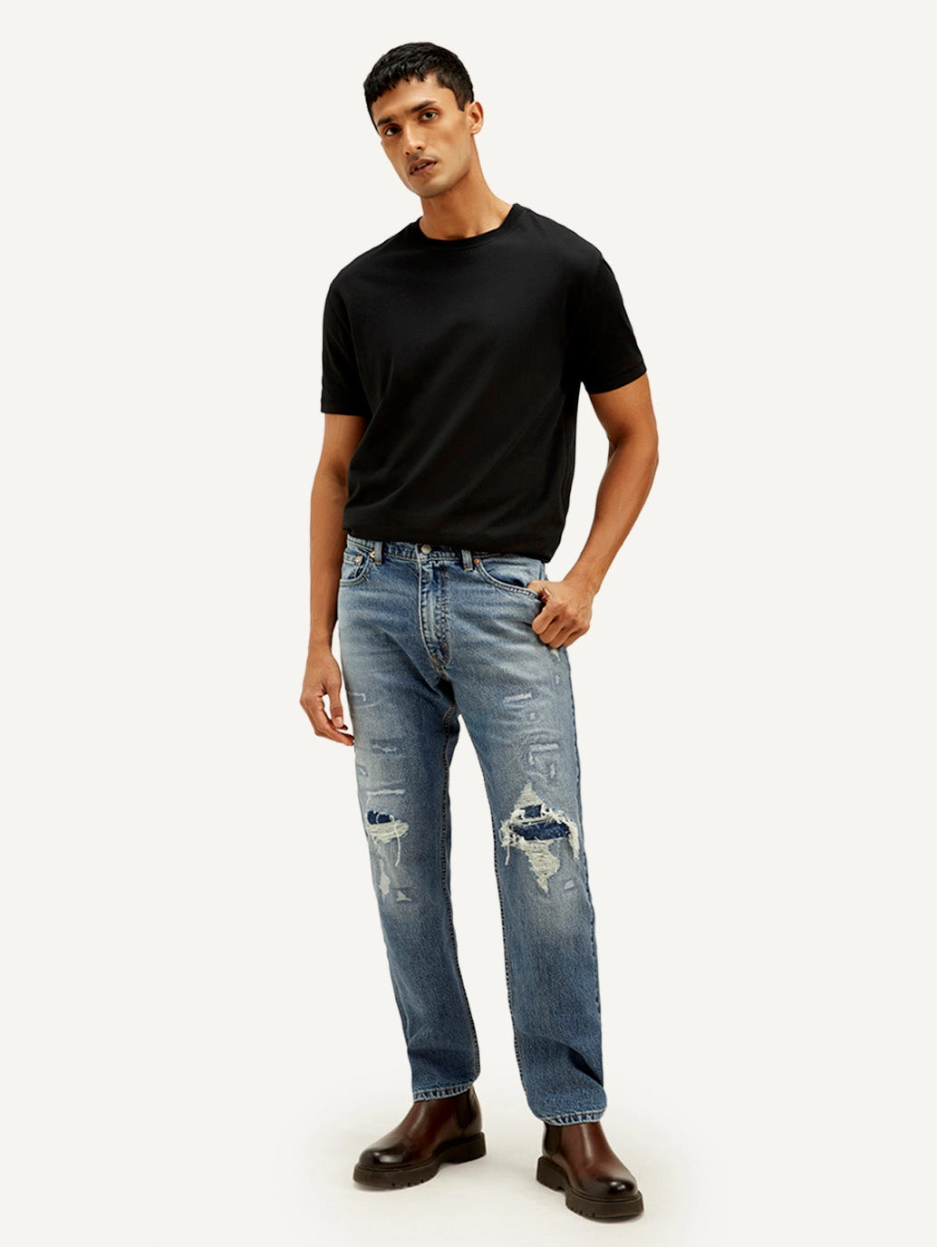 Men's 555 Blue Relaxed Fit Mid Rise Jeans