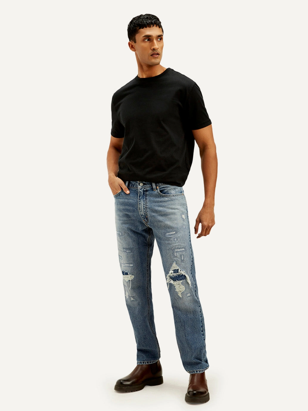 Men's 555 Blue Relaxed Fit Mid Rise Jeans