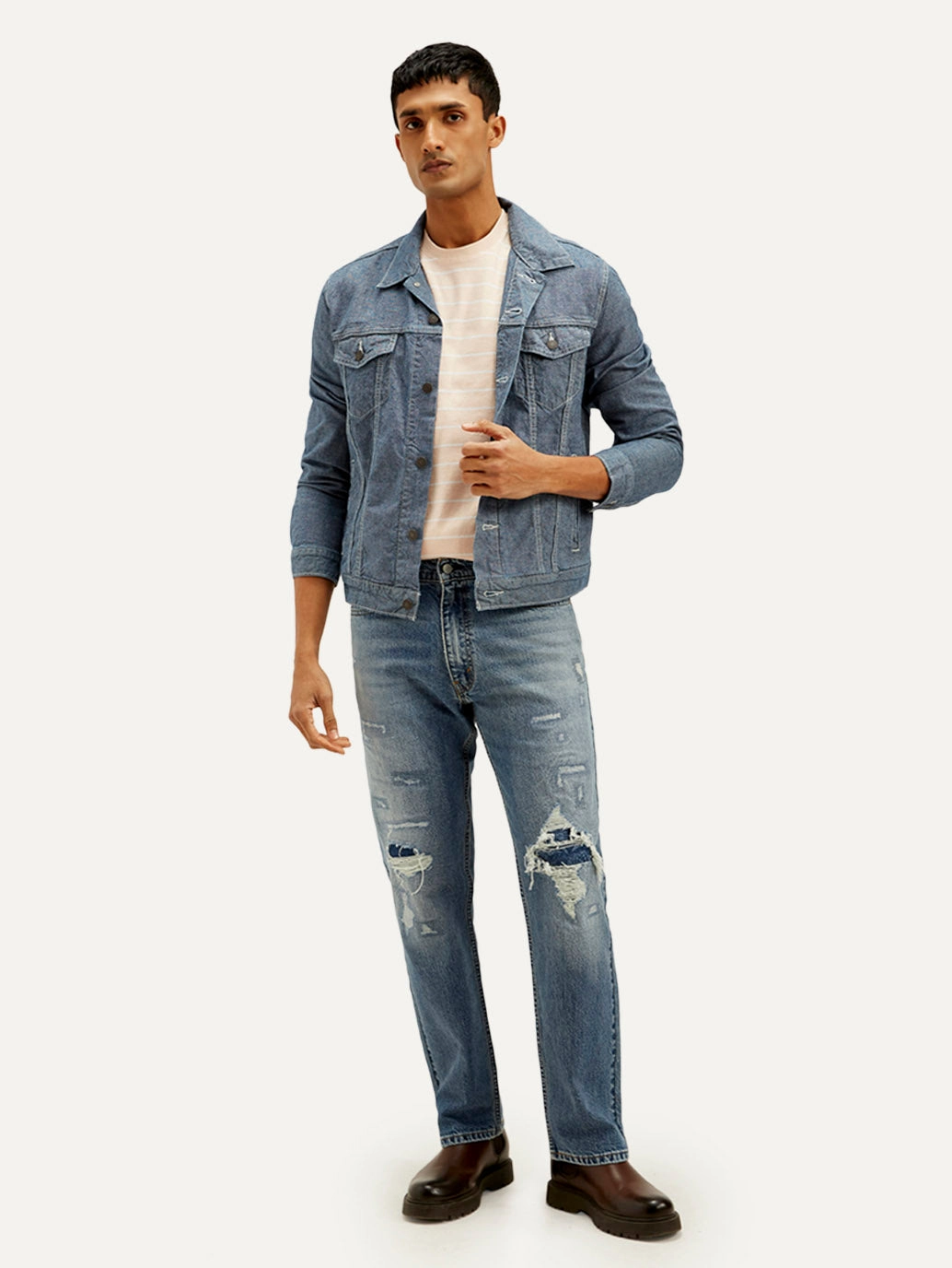 Men's 555 Blue Relaxed Fit Mid Rise Jeans