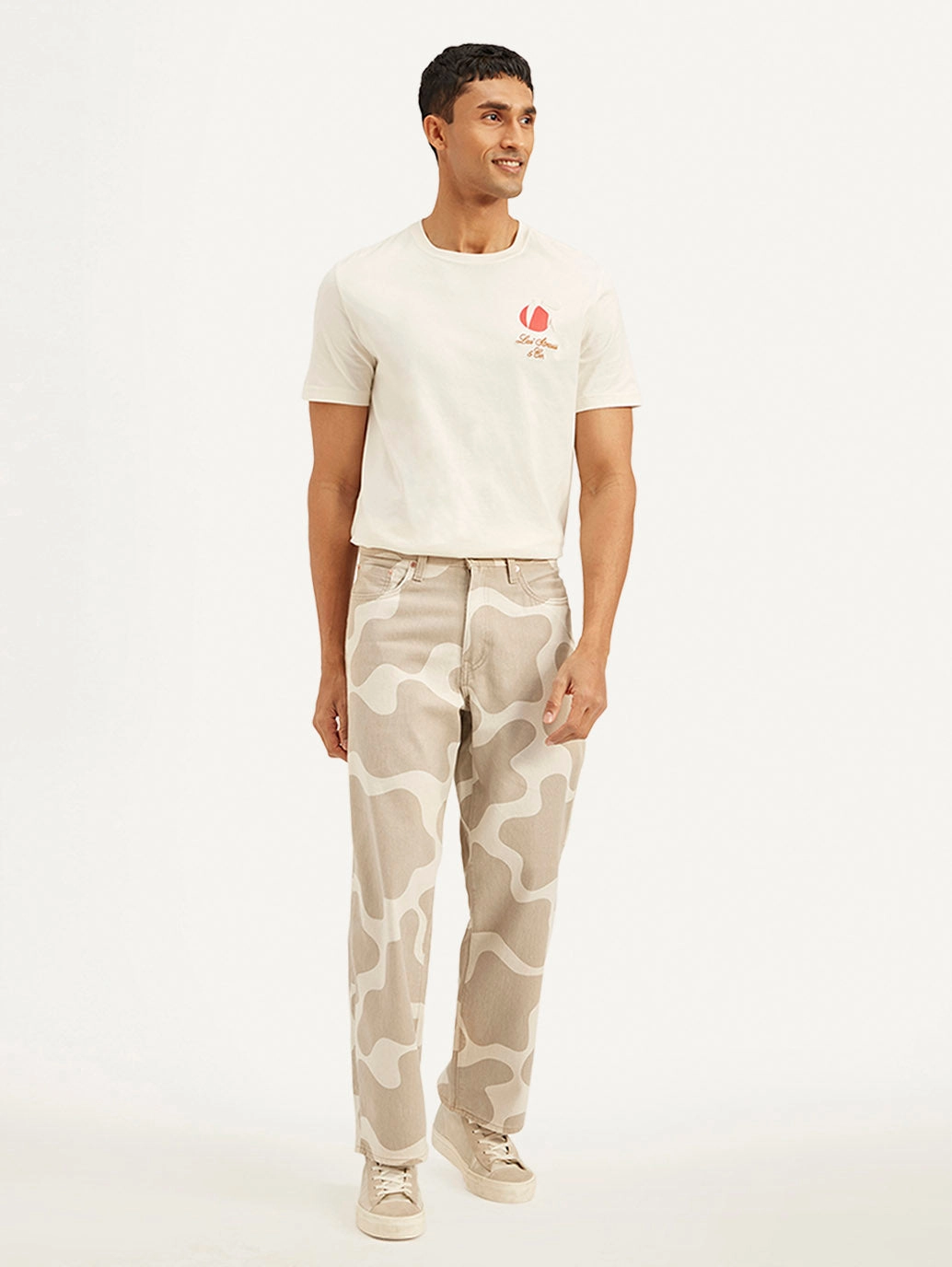 Men's 578 Beige Baggy Fit Mid Rise Jeans