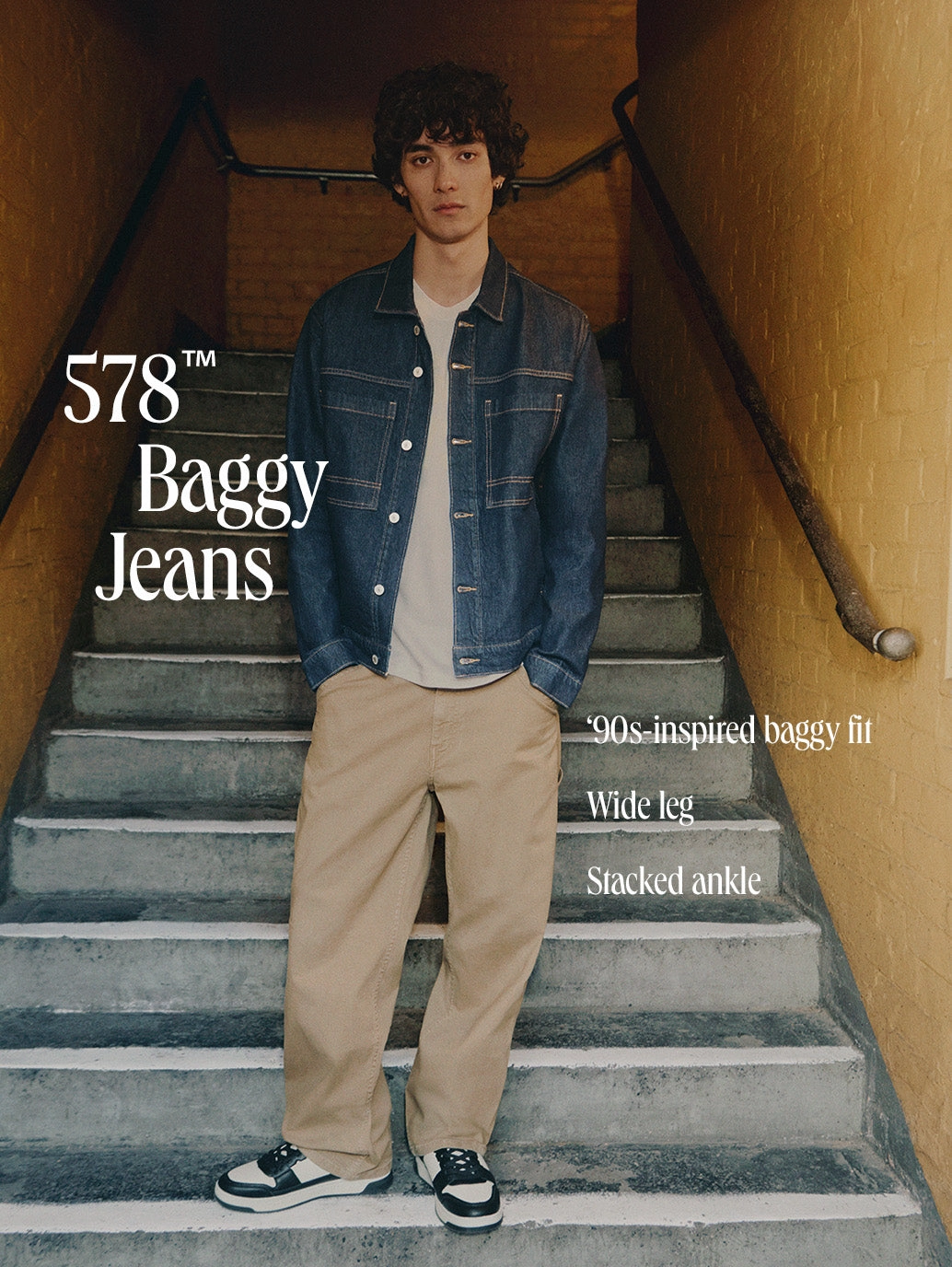 Men's 578 Beige Baggy Fit Mid Rise Jeans