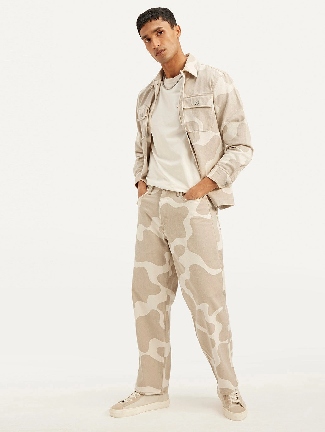 Men's 578 Beige Baggy Fit Mid Rise Jeans