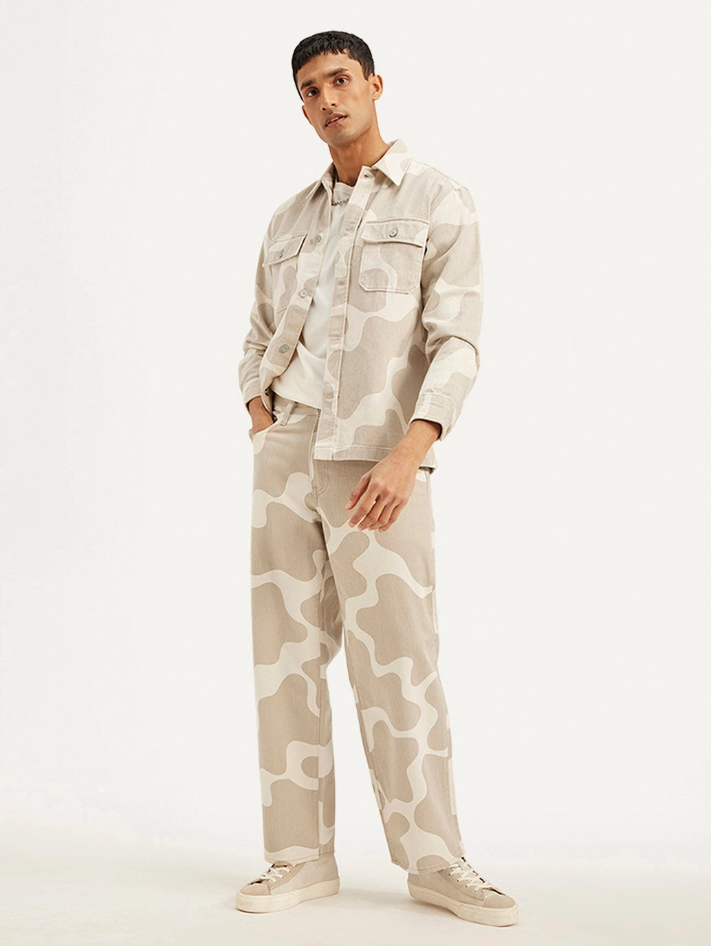 Men's 578 Beige Baggy Fit Mid Rise Jeans