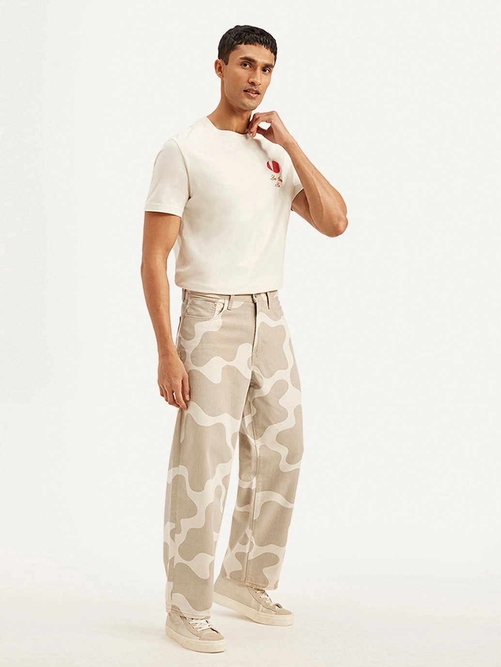 Men's 578 Beige Baggy Fit Mid Rise Jeans