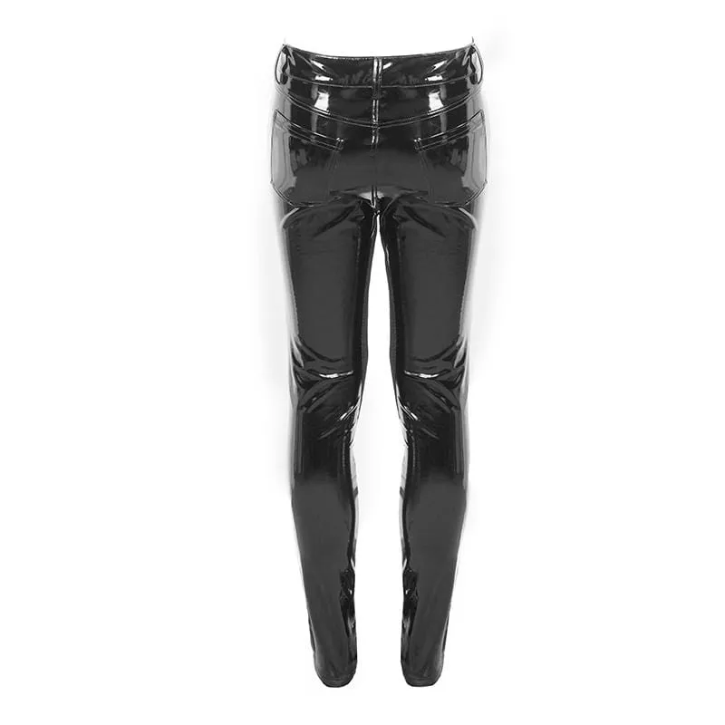 Herren-Gothic-Lines-PU-Skinny-Hose