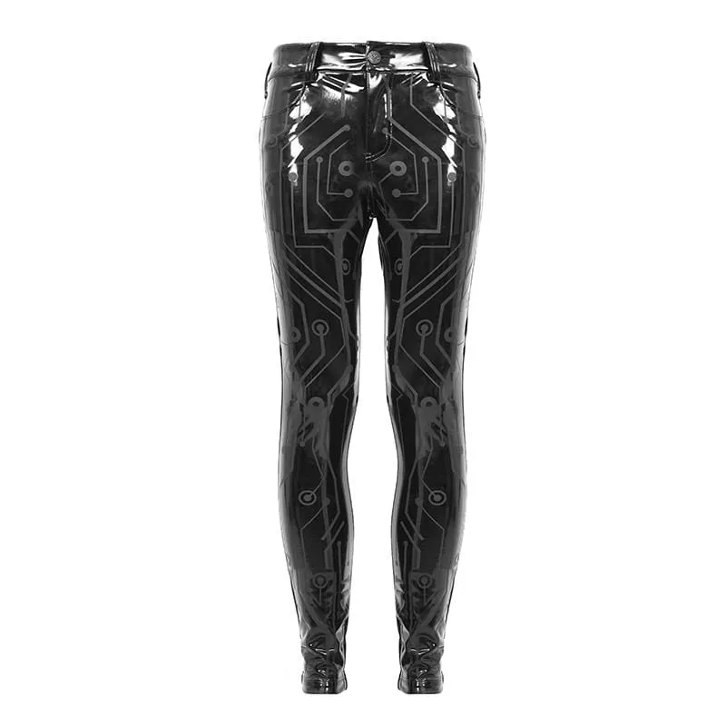 Herren-Gothic-Lines-PU-Skinny-Hose