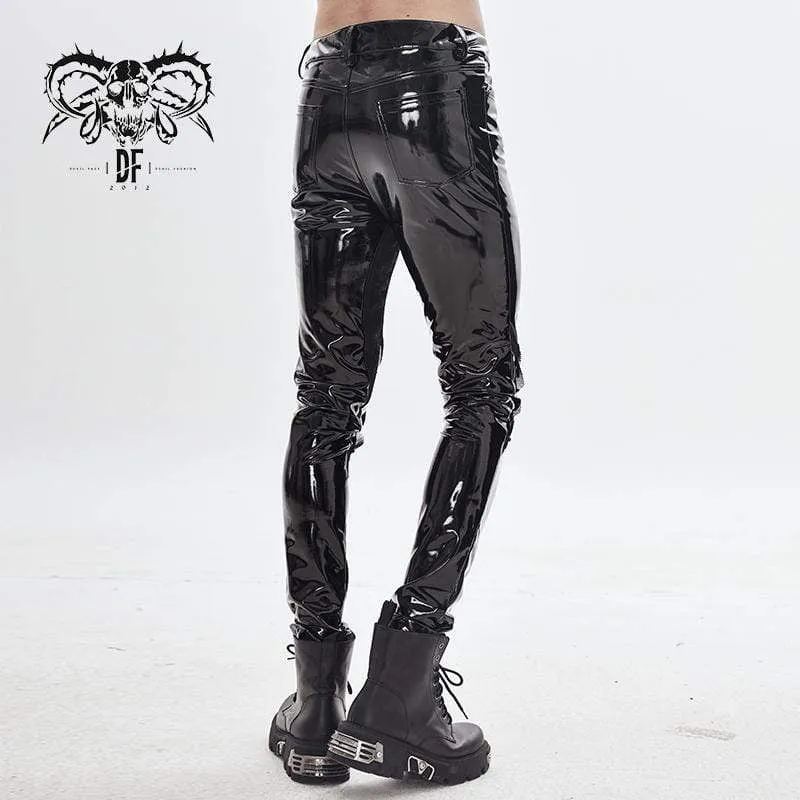 Herren-Gothic-Lines-PU-Skinny-Hose