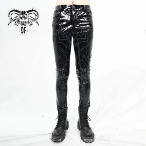 Herren-Gothic-Lines-PU-Skinny-Hose