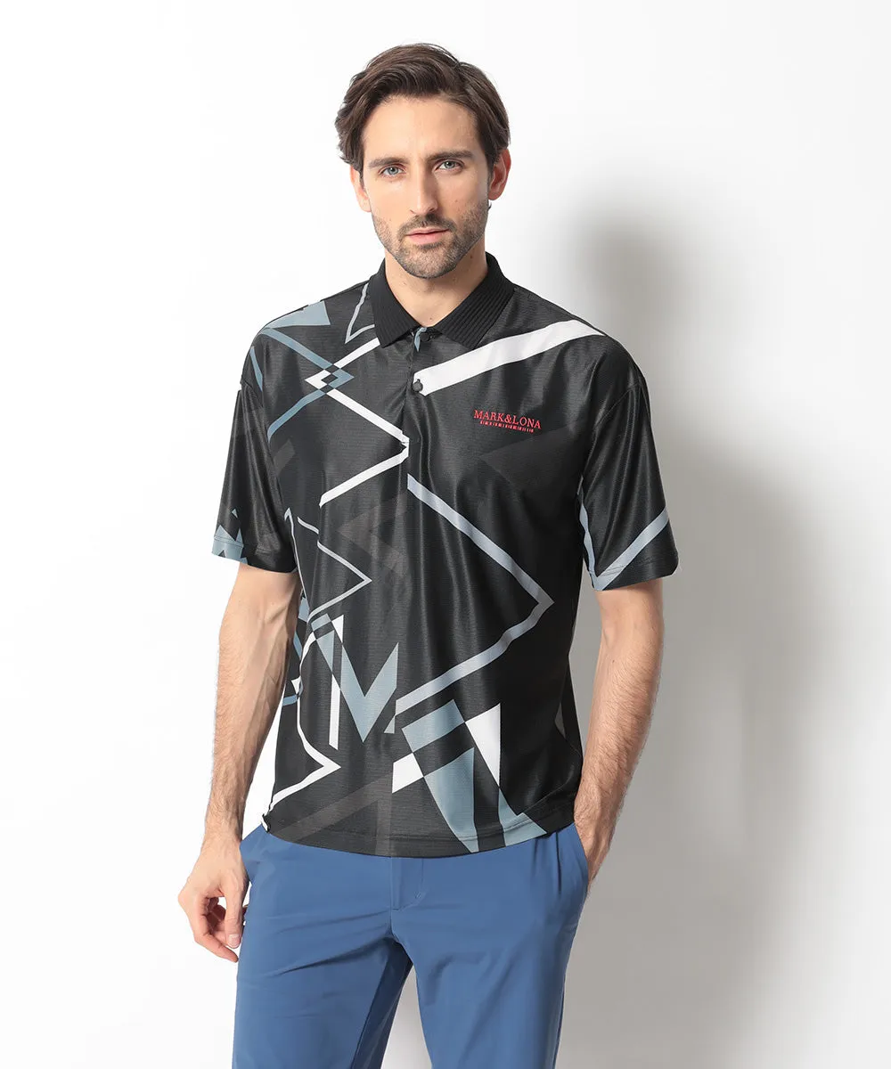 Herren Polo mit Dreiecks-Print in Schwarz