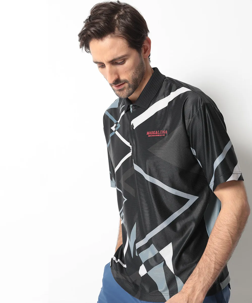 Herren Polo mit Dreiecks-Print in Schwarz