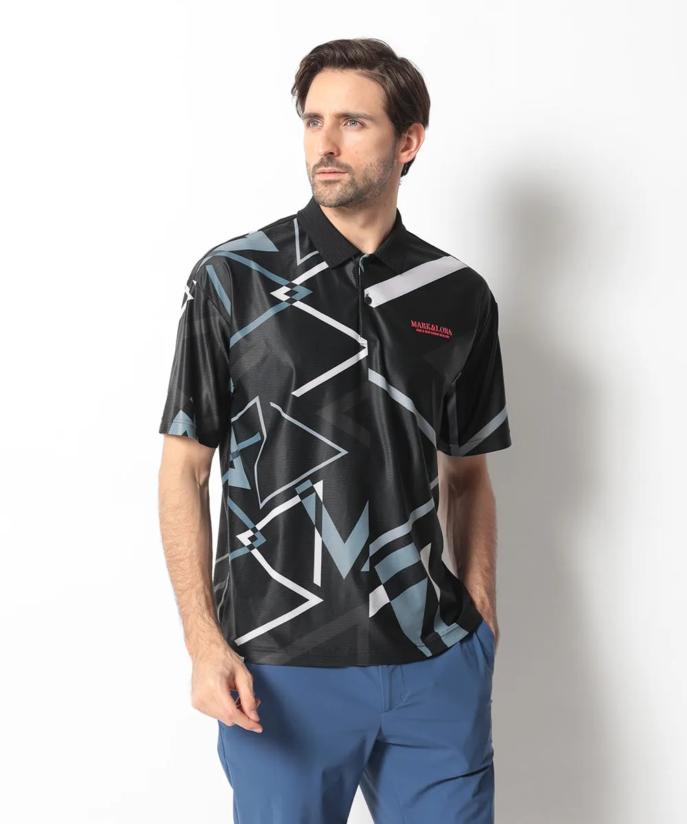 Herren Polo mit Dreiecks-Print in Schwarz
