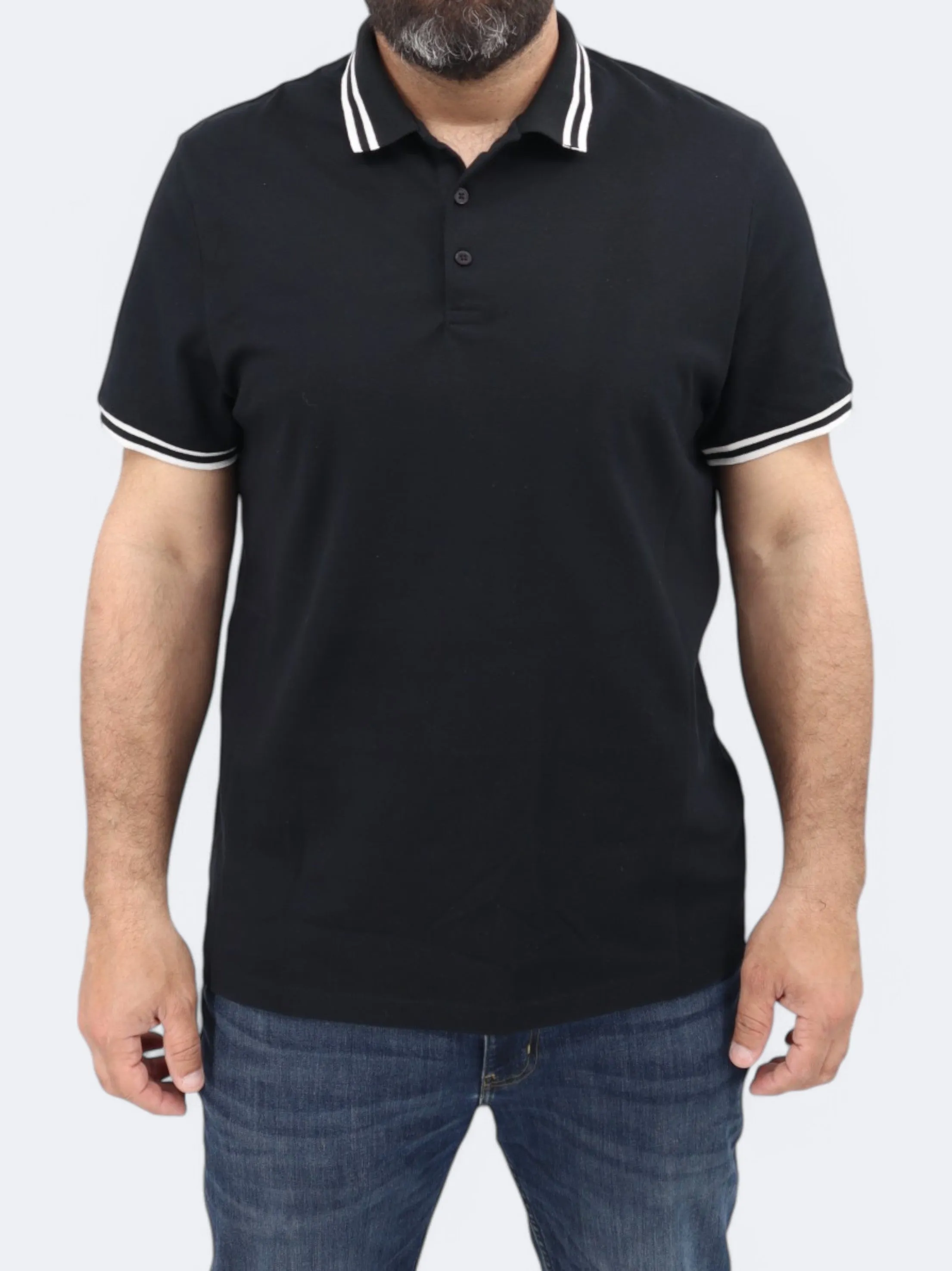 Herren Polo T-Shirt, Einfarbig, Schwarz