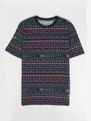 Herren T-Shirt mit Weihnachtsdruck, Marineblau