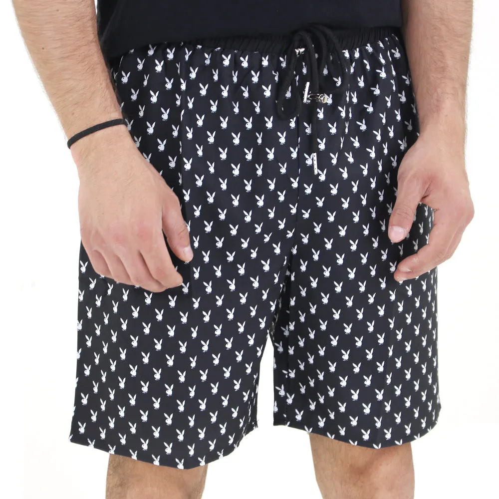 Herren Shorts mit elastischem Bund und Druck, Schwarz