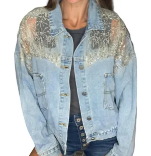 Mesh-Denimjacke in Blau