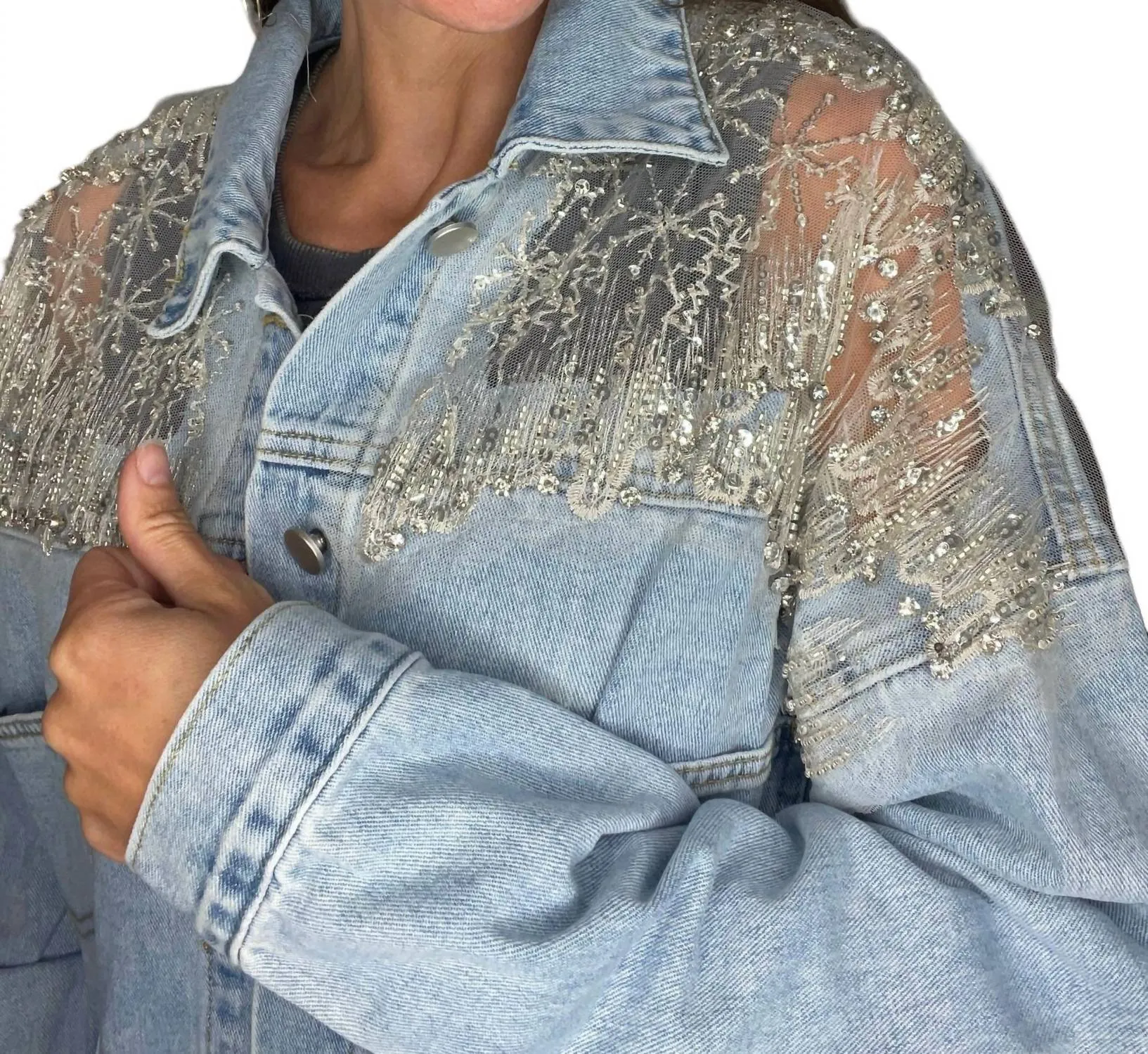 Mesh-Denimjacke in Blau