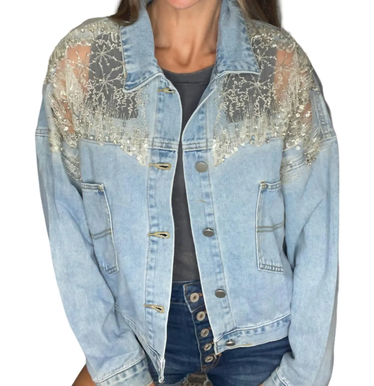 Mesh-Denimjacke in Blau