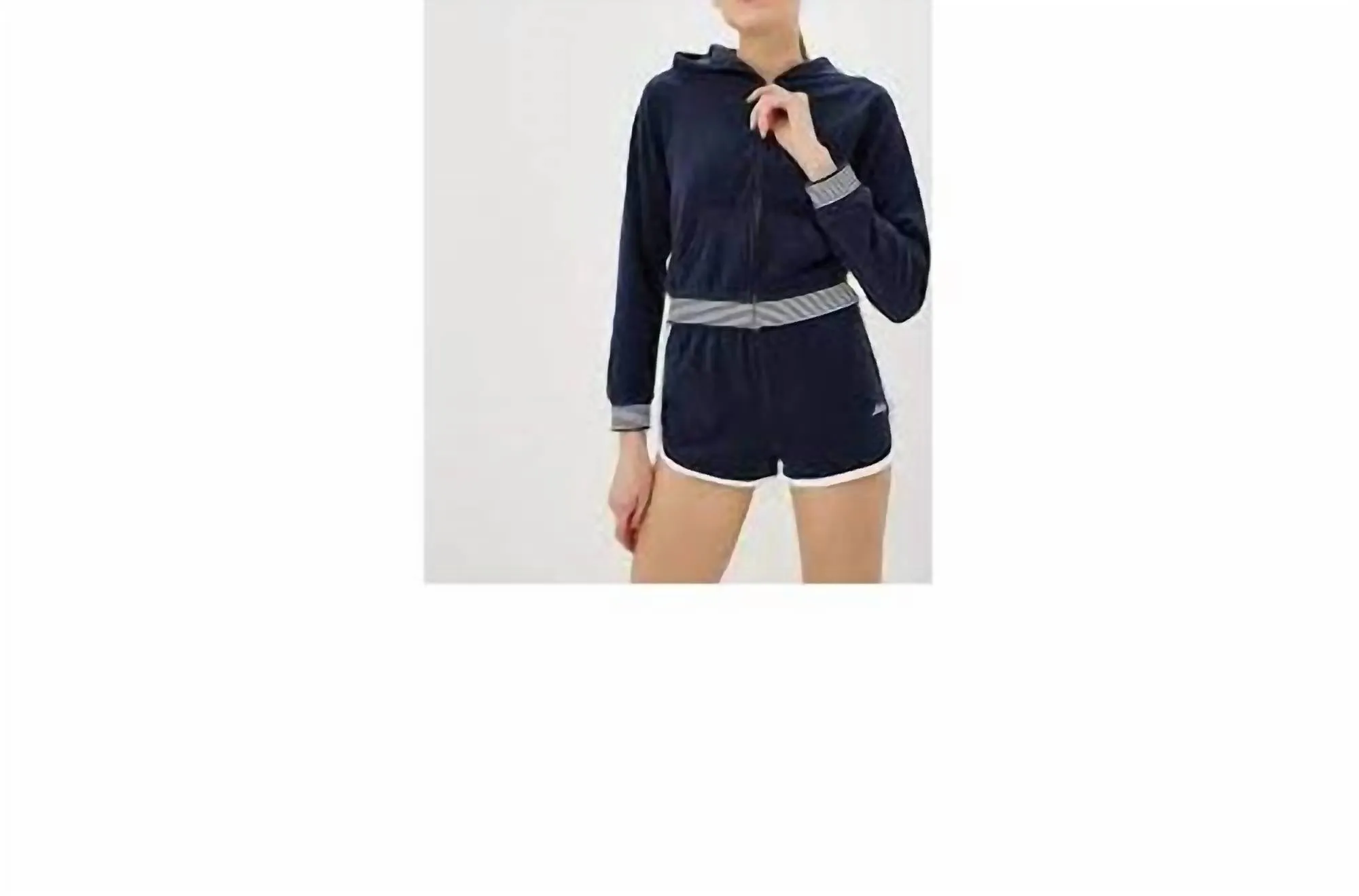 Micro Terry Gestreifte Rippen Kapuzenjacke in Marineblau
