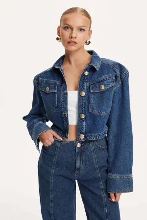Militärische Knopf-Denimjacke im Cropped-Schnitt