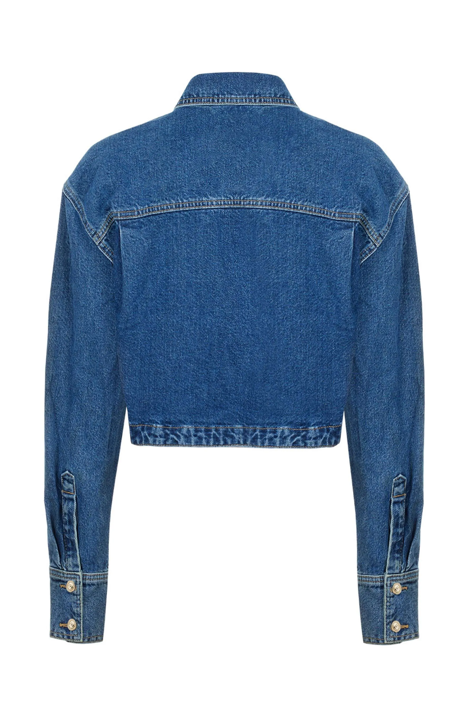 Militärische Knopf-Denimjacke im Cropped-Schnitt