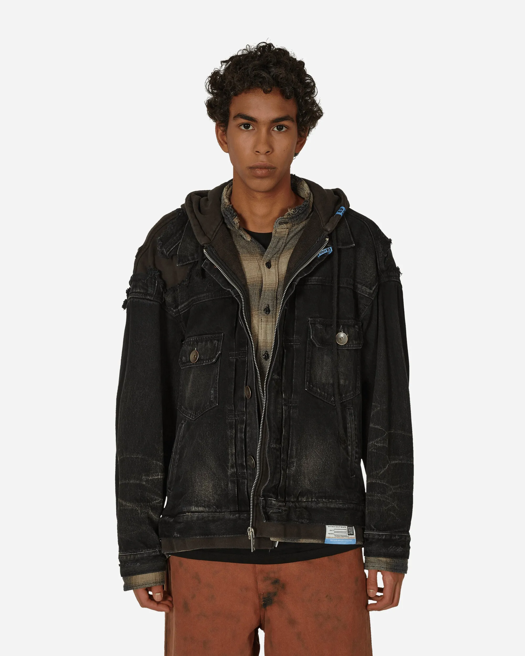 Mix-Layered Denim-Jacke Schwarz