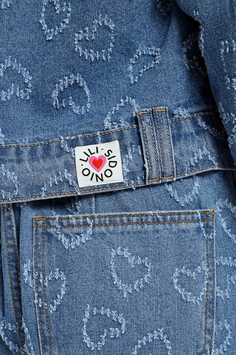 Molly Bracken Glitzerherz-Verzierter Shirt-Style Denim Jacket