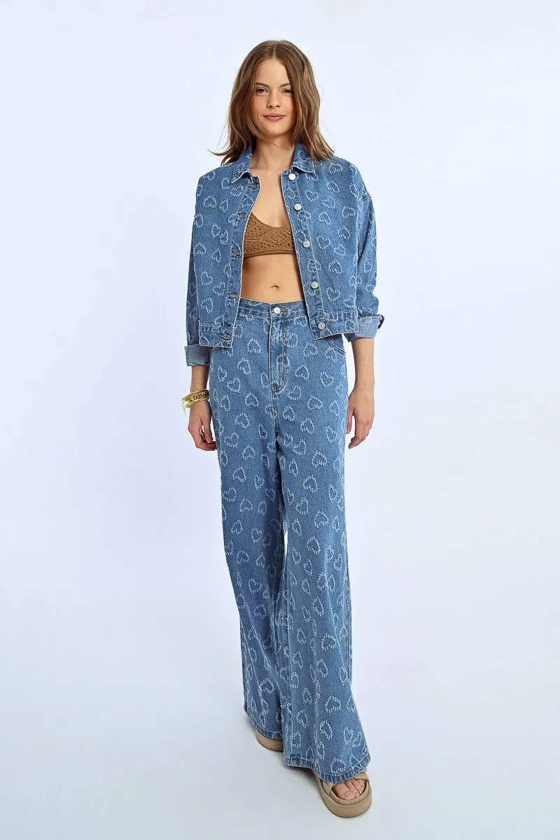 Molly Bracken Glitzerherz-Verzierter Shirt-Style Denim Jacket