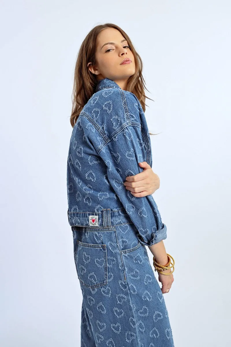 Molly Bracken Glitzerherz-Verzierter Shirt-Style Denim Jacket