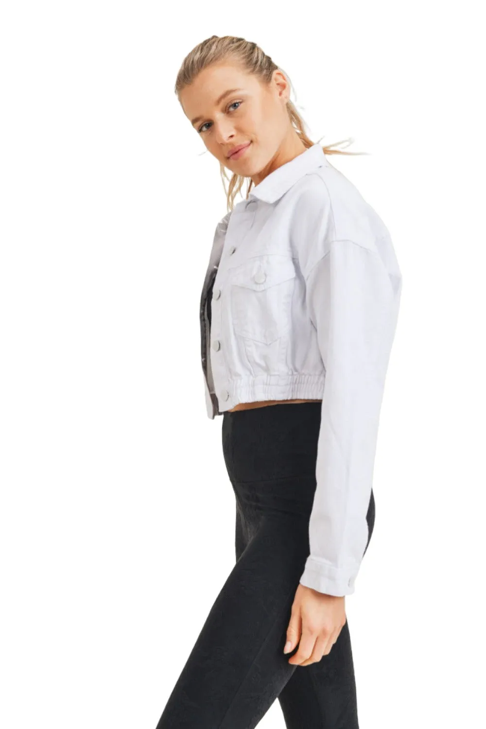 Mono B Crop Weiße Denim Jacke KJ11743