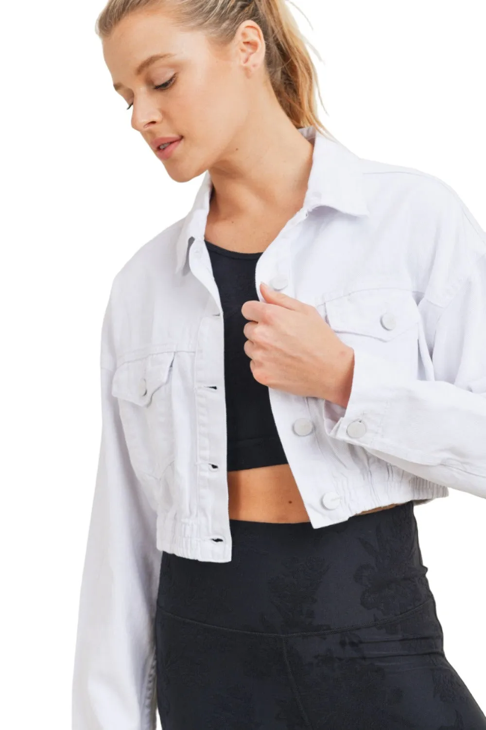 Mono B Crop Weiße Denim Jacke KJ11743