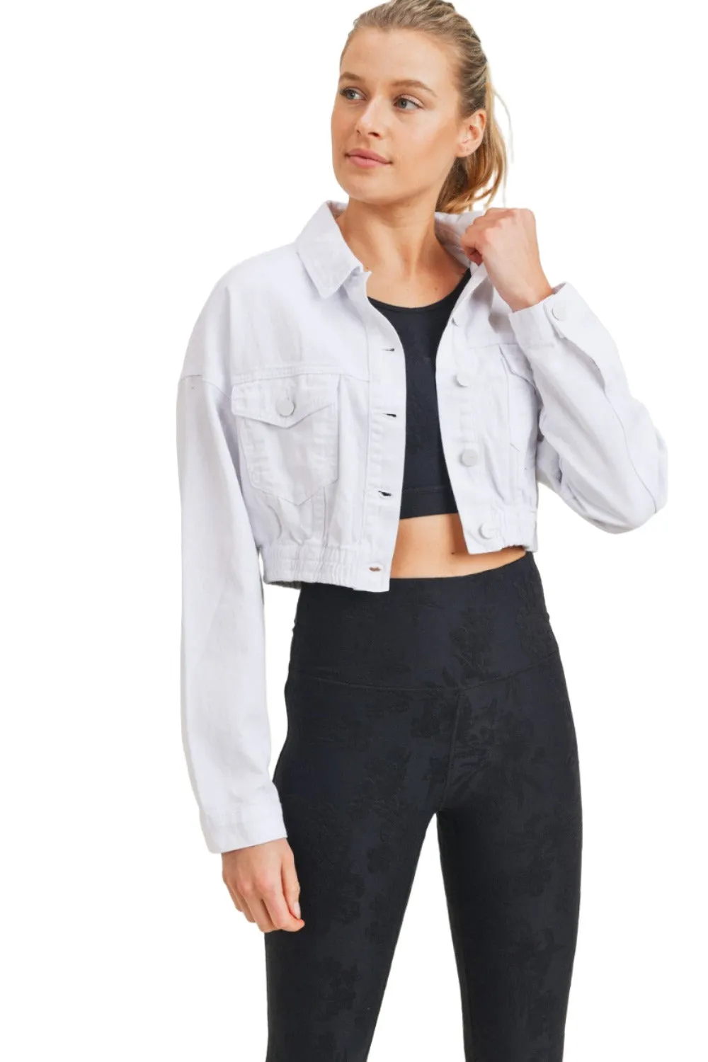 Mono B Crop Weiße Denim Jacke KJ11743
