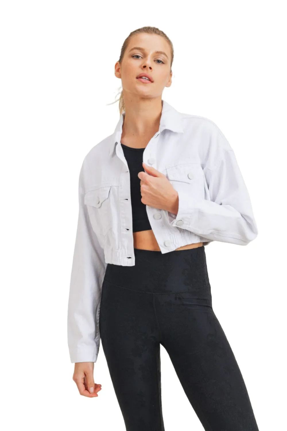 Mono B Crop Weiße Denim Jacke KJ11743