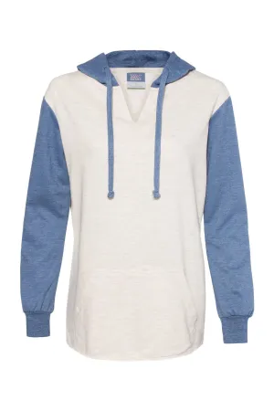 MV Sport Damen French Terry Colorblock Kapuzenpullover mit Kangaroo-Tasche - Steinwaschblau/Haferflocken