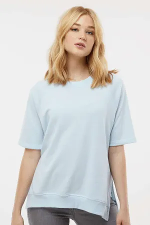 MV Sport Womens French Terry Short Sleeve Crewneck Sweatshirt - Arctic Blue