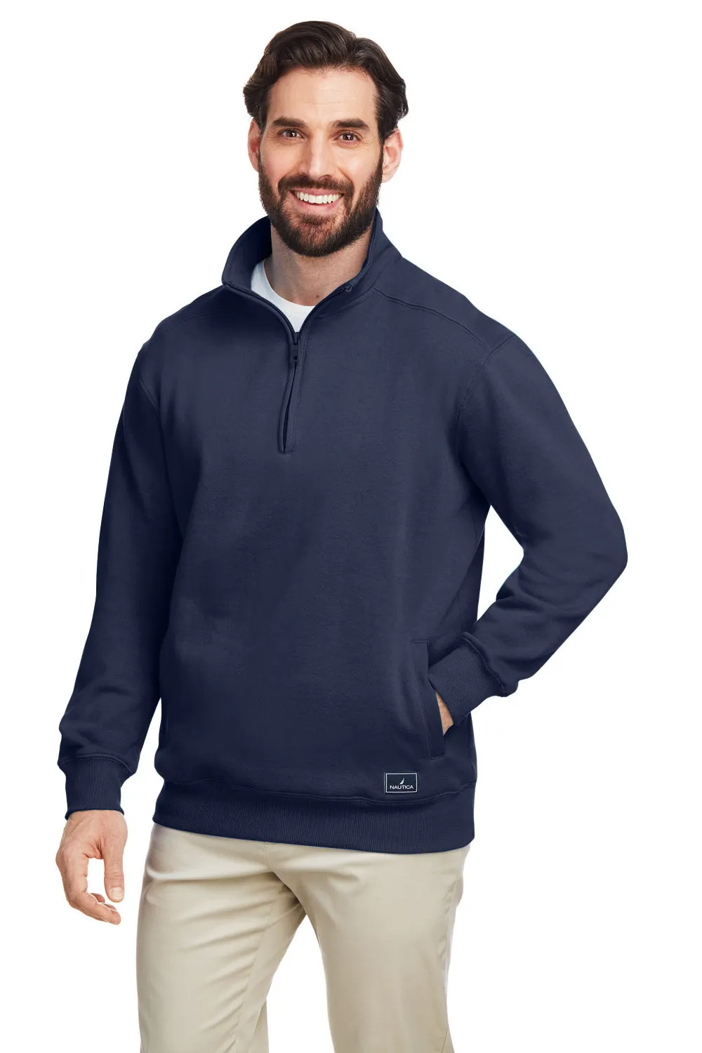 Nautica Herren Anchor 1/4-Zip Sweatshirt mit Taschen - Marineblau
