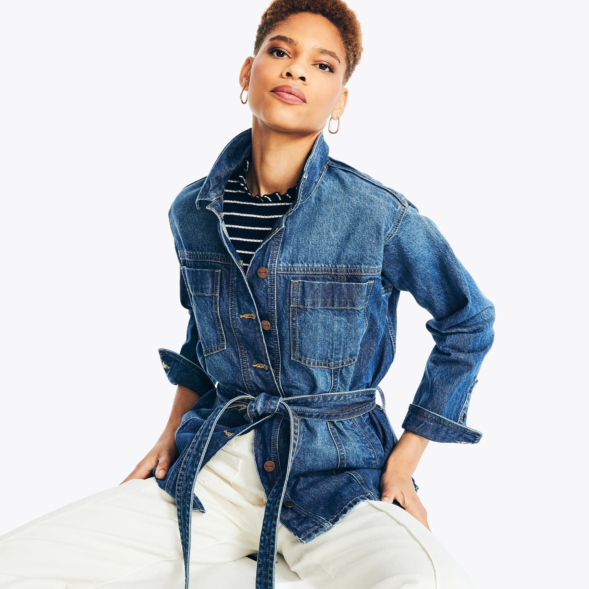 Nautica Damen Nautica Jeans Co. Gürtel-Shirtjacke Ägäis-Waschung Nautica