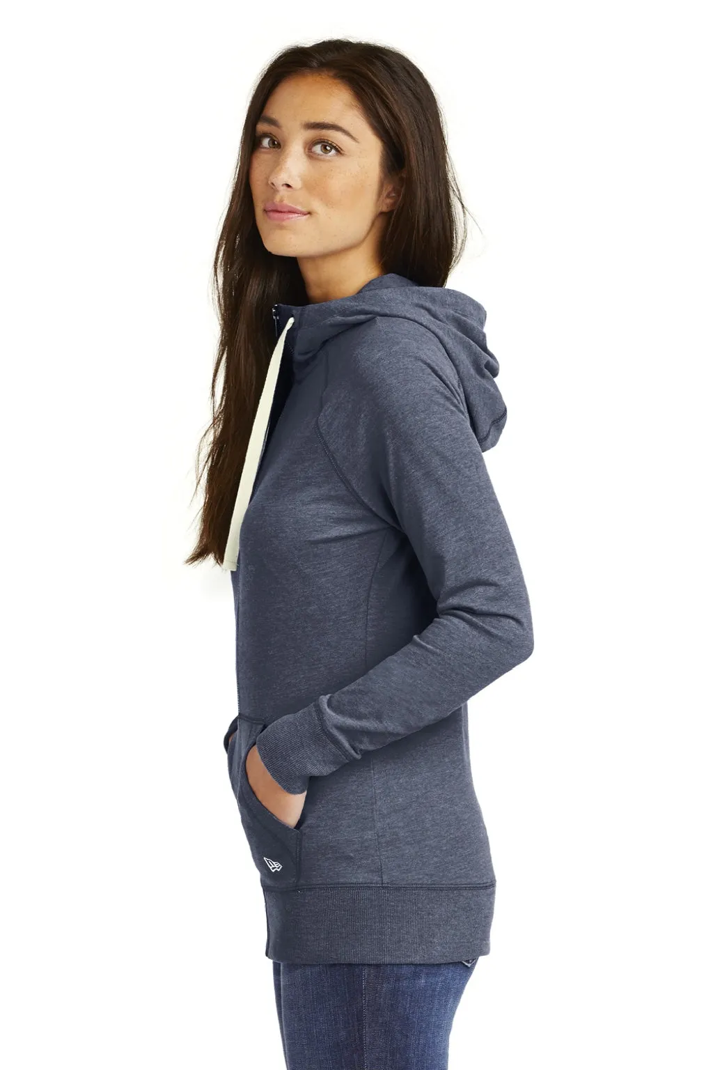 New Era Damen Sweatshirt mit Kapuze und Reißverschluss in meliertem Marineblau mit Taschen