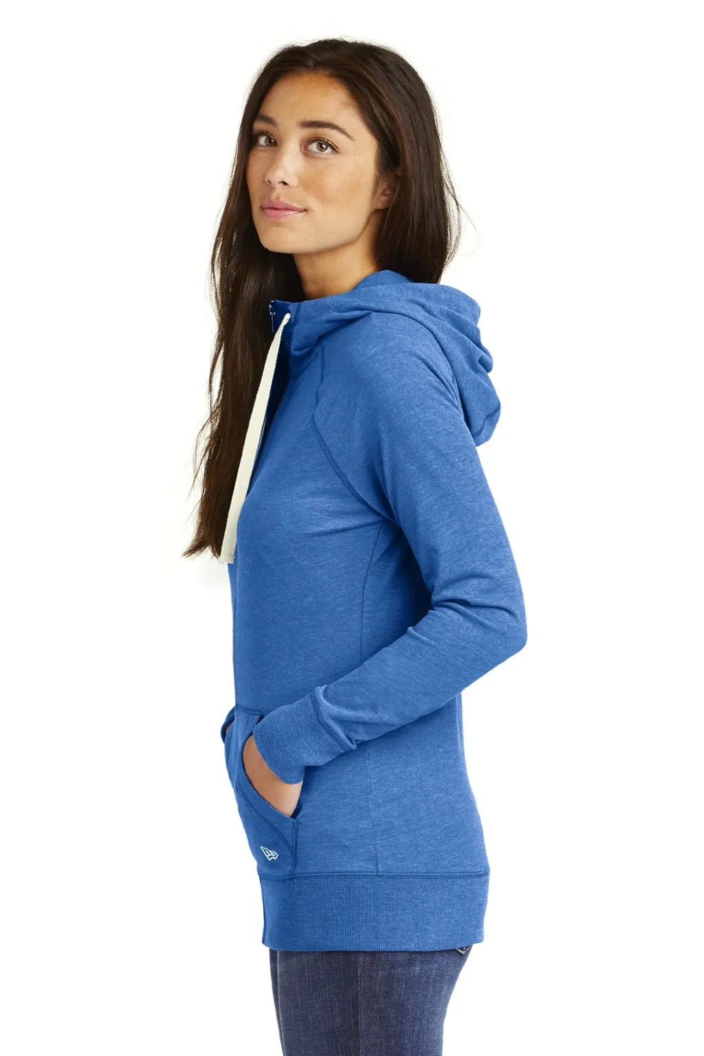 New Era Damen Sweatshirt mit Kapuze und Reißverschluss in Wildlederoptik mit Taschen - Heather Royalblau